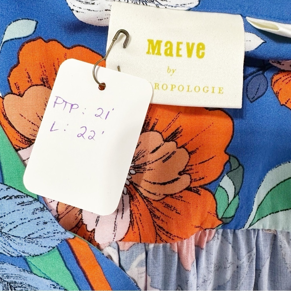 Anthropologie Maeve Floral Blue and Orange Cuffed Sleeve Blouse S - Picture 10 of 10